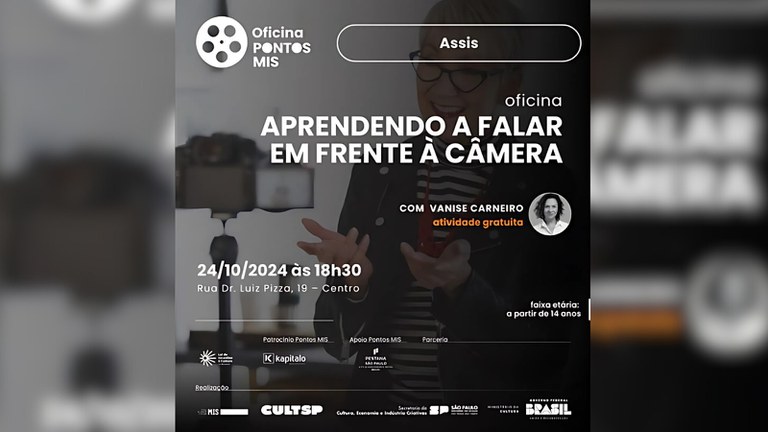 Oficina gratuita de comunicação frente às câmeras no Teatro Municipal de Assis